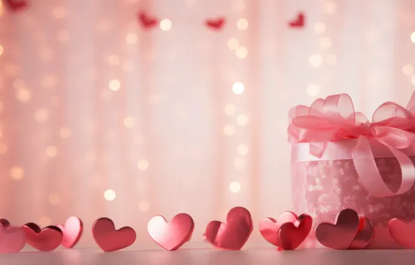 Love, holiday, gift, pink, heart, heart, lights, hearts