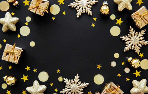 Decoration, New Year, Christmas, golden, christmas, merry, snowflakes, decoration