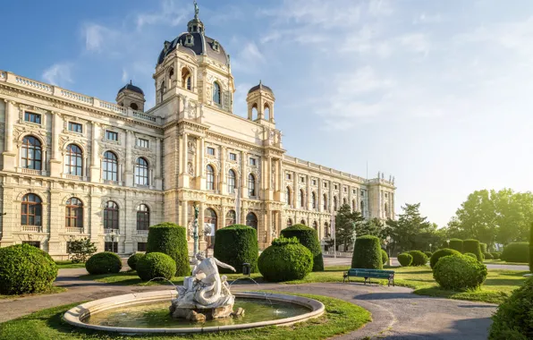 Austria, fountain, the bushes, Palace, Vienna, Museum of natural history, Triton and the Naiads