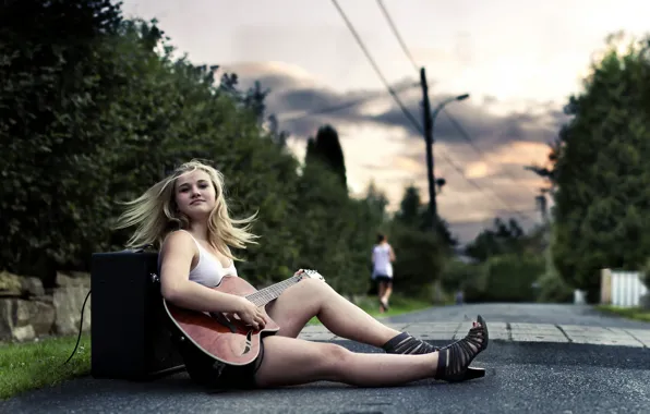 Girl, music, guitar