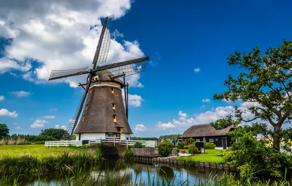 Picture clouds, mill, Netherlands