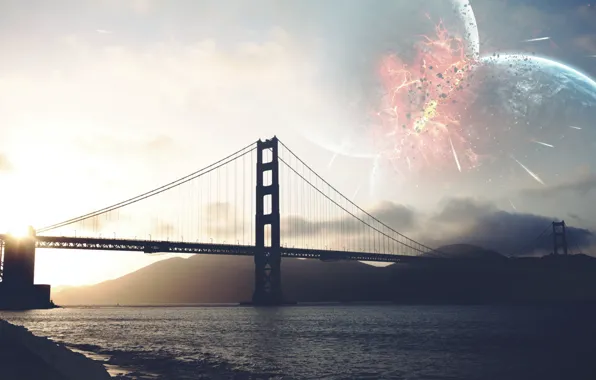 The sky, Bridge, Planet, View, The explosion, Planet, San Francisco, Golden gate