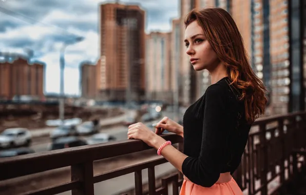 Road, machine, the city, pose, model, view, skirt, portrait