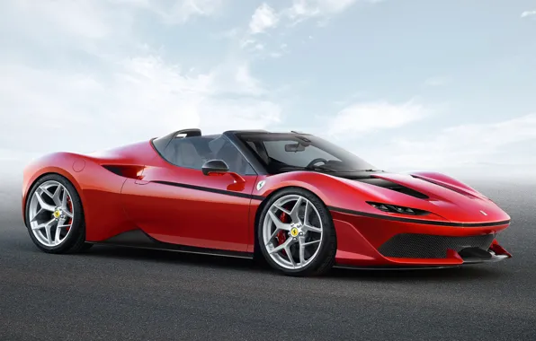 Picture car, Ferrari, red, logo, sky, cloud, horse, asphalt