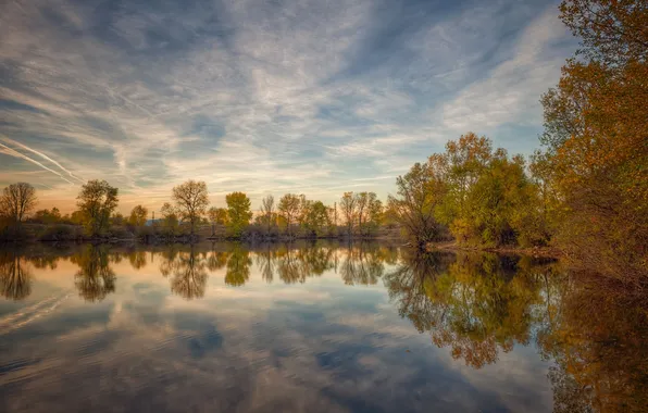 Clouds, trees, lake, beauty, the reflection in the water, Gerchev Nikolay