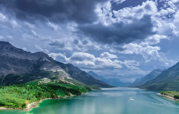 Forest, the sky, clouds, mountains, nature, Canada, Alberta, Waterton Lakes National Park