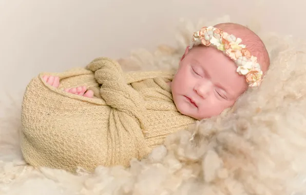 Sleep, sleeping, girl, fur, cocoon, baby, child, baby