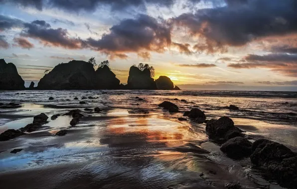 Sunset, Water, Sea, Rocks, Surf, Shore, Stones, The influx