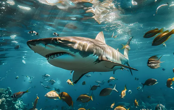 Fish, predator, shark, underwater world, digital art, AI art, The Art of Artificial Intelligence, neural …