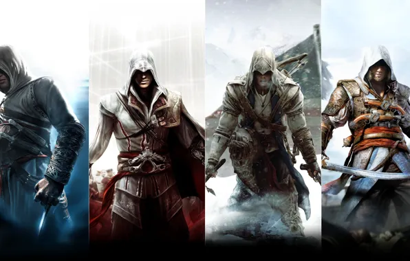Assassin's Creed, Altair, Ezio Auditore da Firenze, Connor Kenway, Edward Kenway