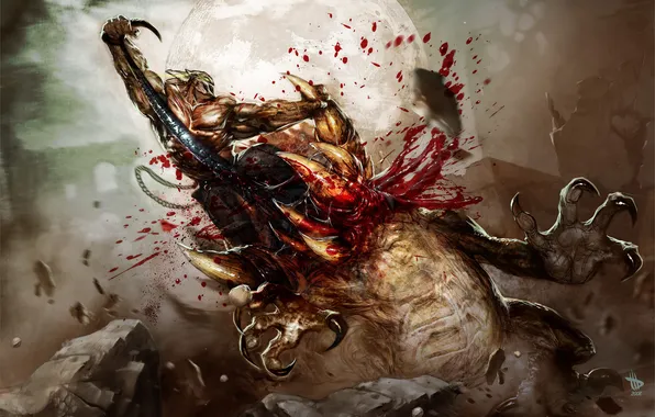 Blood, warrior, monster, fight, Dave Wilkins