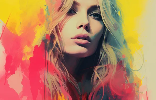 Look, girl, light, face, portrait, blonde, shadows, strokes