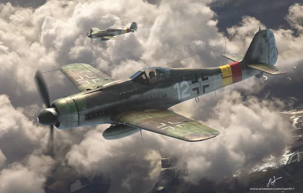 Fighter-monoplane, Focke-Wulf, Luftwaffe, German single-seater single piston, Antonis (rOEN911) Karidis, FW-190 D-9, White 12