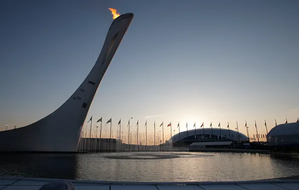 Water, sunset, fire, fountain, Sochi, The XXII Winter Olympic Games, sochi 2014 olympic winter games, …