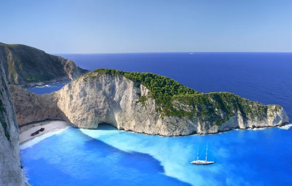 Beach, clouds, rocks, island, Greece, The Ionian sea, Zakynthos, Shipwreck