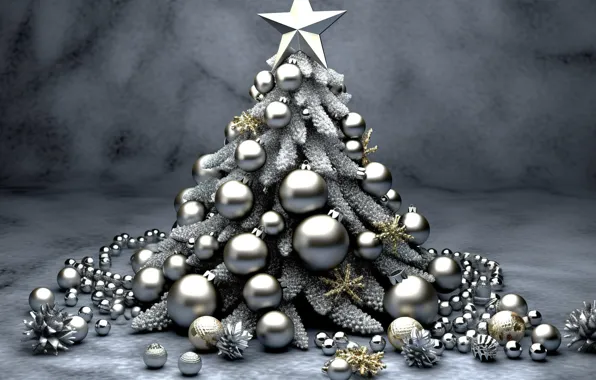 Balls, tree, New Year, Christmas, silver, new year, happy, Christmas