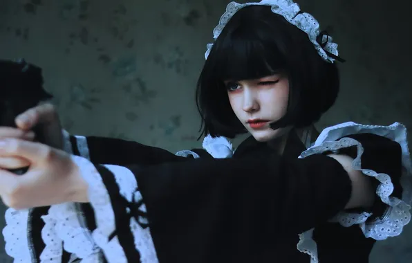Gun, dress, costume, outfit, image, the maid, cosplay, squint