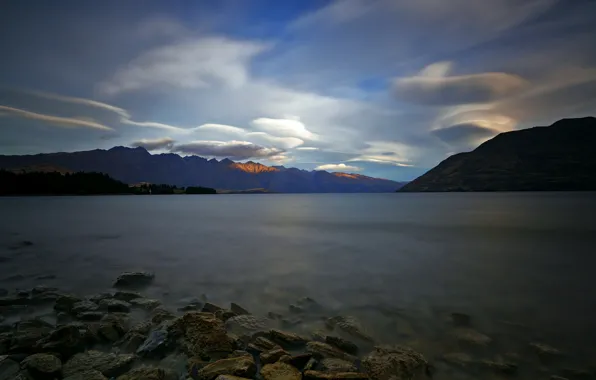 Picture lake, morning, New Zealand, Lake Wakatipu, Wakatipu
