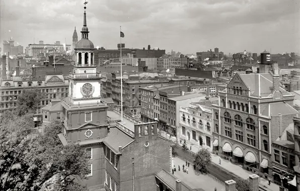 Picture retro, watch, tower, home, USA, Philadelphia, 1915 year