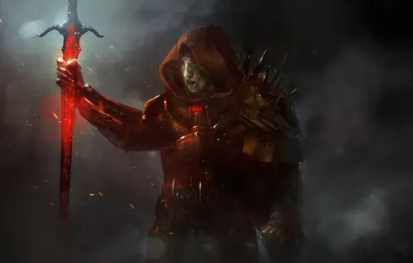 Look, girl, face, weapons, pattern, art, Distant Star, a red-hot sword