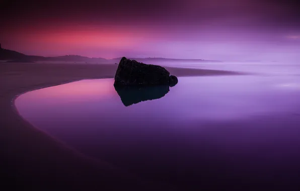 Sand, sea, beach, sunset, mountains, stones