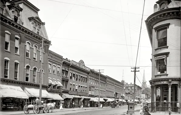 Retro, street, home, Bank, USA