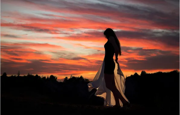 The sky, girl, sunset, pose, Andrew Stankūnas
