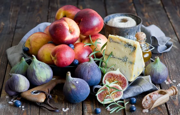 Picture berries, food, cheese, blueberries, fruit, still life, nectarine, figs