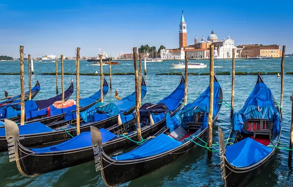 Boat, Italy, Church, Venice, channel, gondola, San Giorgio Maggiore
