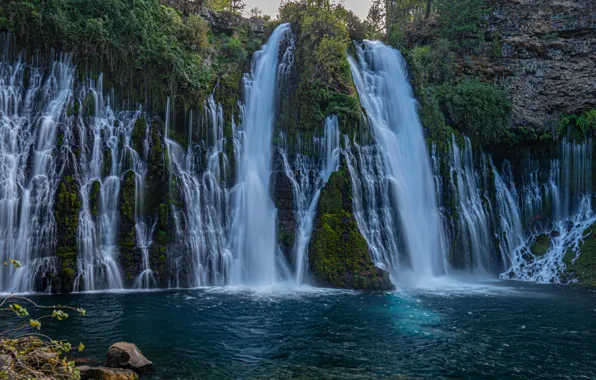 Rock, river, CA, waterfalls, cascade, California, Burney Falls, Burney Creek