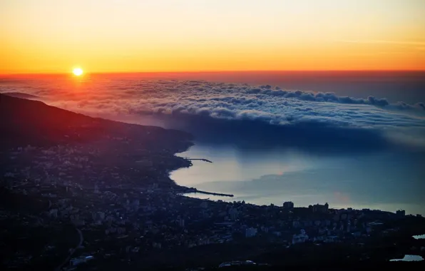 Sea, clouds, mountains, the city, Crimea, Yalta, JUBK