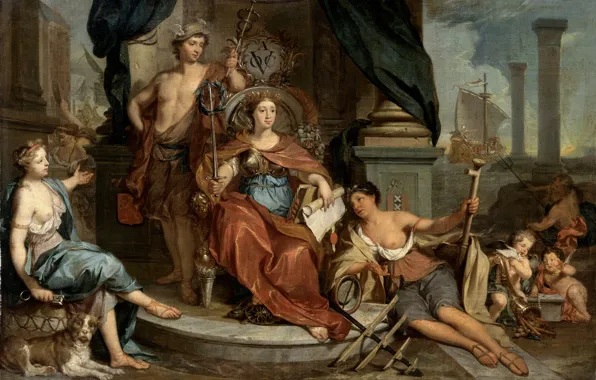 Picture oil, picture, canvas, allegory, The Dutch East India Company, The Amsterdam Chamber, Nicholas Verkolje