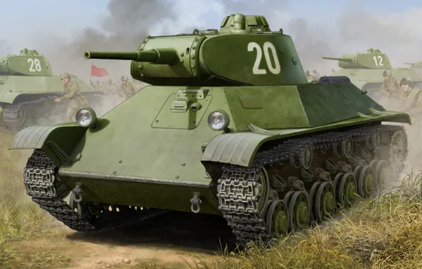 T-50, war, art, painting, tank