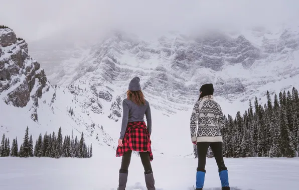 Winter, snow, girls, mountain