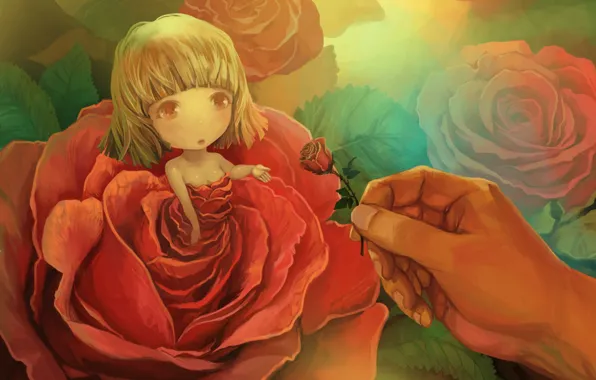 Rose, hand, fairy, girl