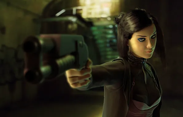 Wallpaper look, girl, weapons, movement