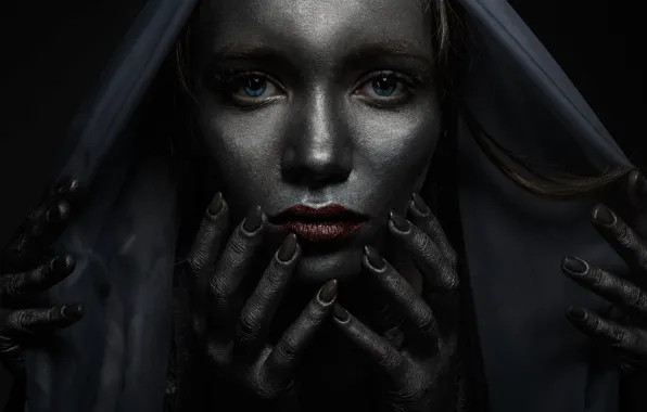 Girl, hands, fingers, blue-eyed, makeup, Ivan Losev