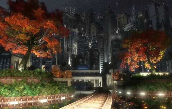 Autumn, trees, the city, garden, digital, autumn, Gotham garden