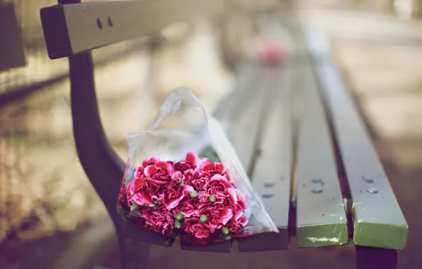 Flowers, bench, mood, Wallpaper, bouquet, blur, shop, bokeh