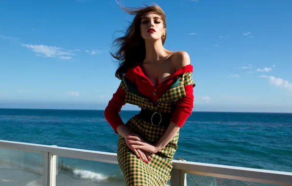 Picture sea, look, girl, the sun, light, pose, model, makeup