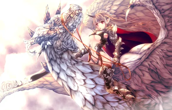 Wallpaper girl, fantasy, dragon, tagme (artist)