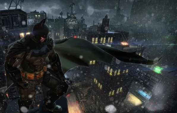 Snow, the city, Batman, art, Bruce Wayne, Warner Bros. Games Montreal, Batman: Arkham Origins