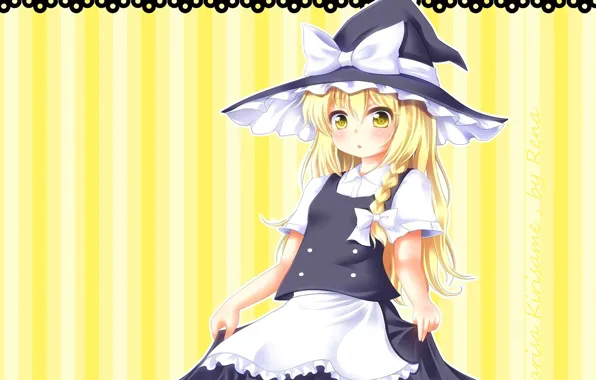 Witch hat, witch, Touhou Project, Marisa Kirisame, Project East, striped background, by Rena