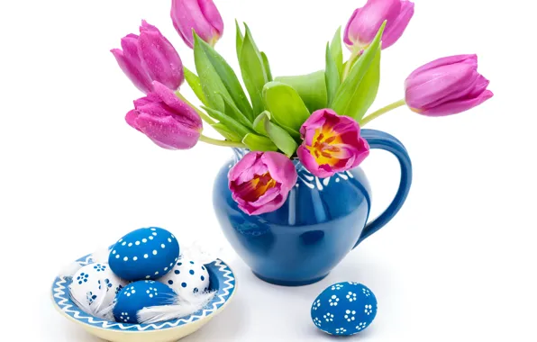 Picture drops, eggs, spring, Easter, tulips, blue, easter