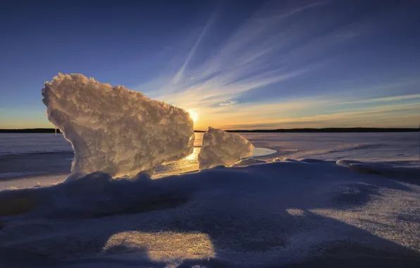 Winter, sunset, lake, ice, Finland, Finland, Yawl, Lake Karijärv The