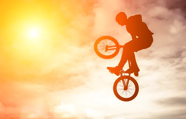 Picture The sky, Sport, Jump, Silhouette, Bike