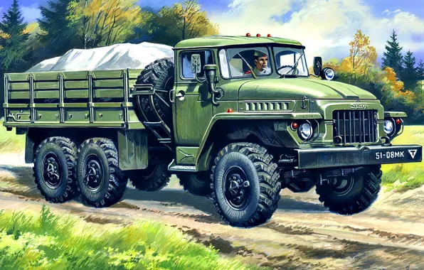 Picture USSR, car, cargo, four-wheel drive, military use, Ural-375Д