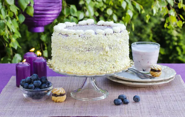 Picture the sweetness, candles, cookies, blueberries, cakes, cake, yogurt