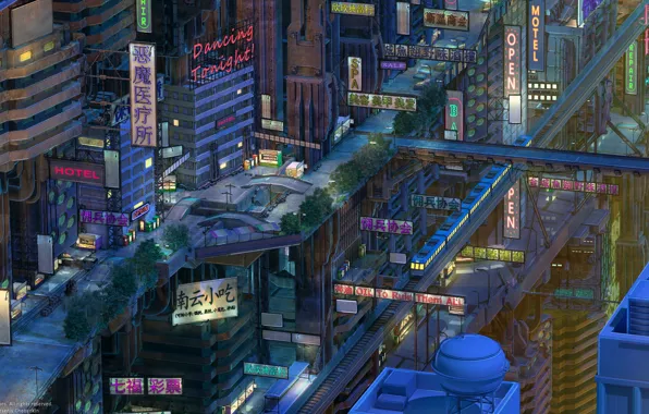 Night, The city, Japan, Train, Building, Asia, Railroad, City