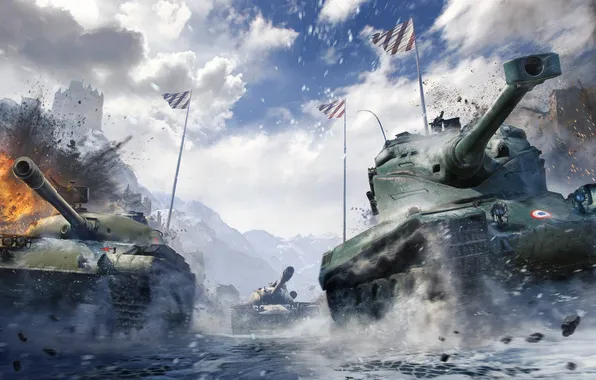 Flags, WoT, T110E5, World of Tanks, World Of Tanks, Wargaming Net, Object 140, AMX 50 …